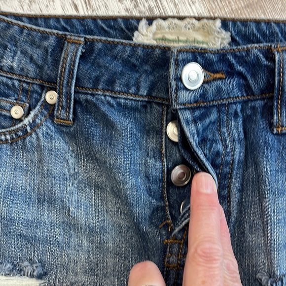 Altar’d State Distressed Button Fly Raw Hem Denim Jean Mini Skirt Size XS - Picture 4 of 7